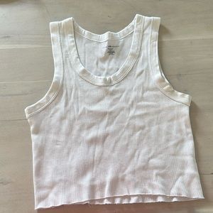 Brandy cropped white tank top, with raw hem